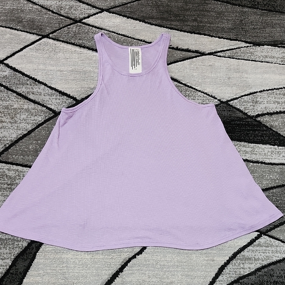 FREE PEOPLE PURPLE RIBBED RACERBACK RELAXED-FIT LARGE TANK-TOP